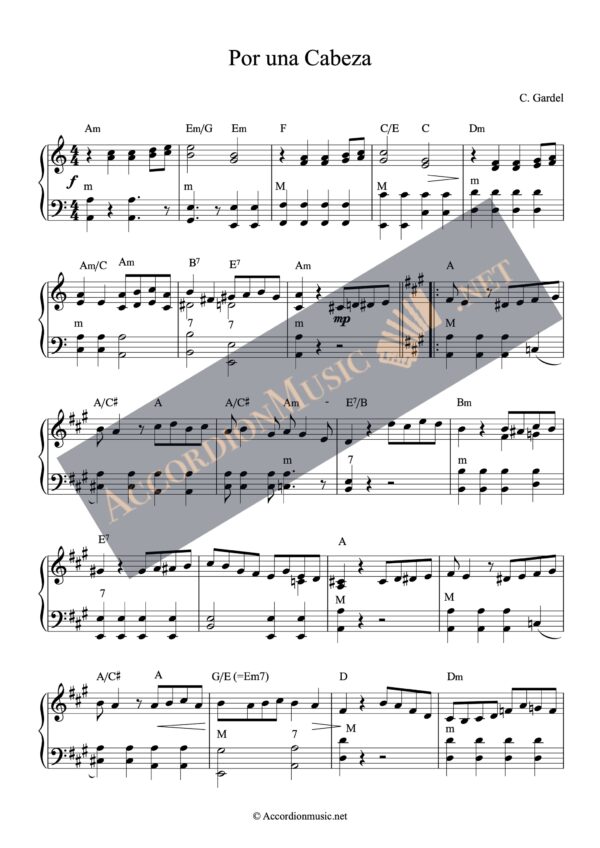 Por una Cabeza by Carlos Gardel - accordion sheet music