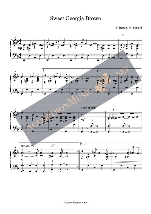 Sweet Georgia Brown - accordion sheet music arrangement