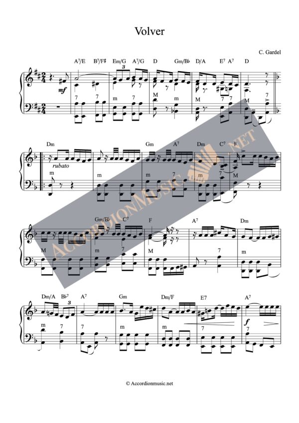 Volver by Carlos Gardel - accordion sheet music
