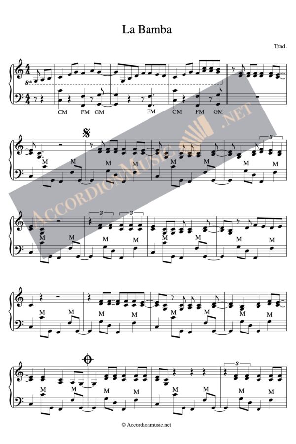 La Bamba sheet music for accordion