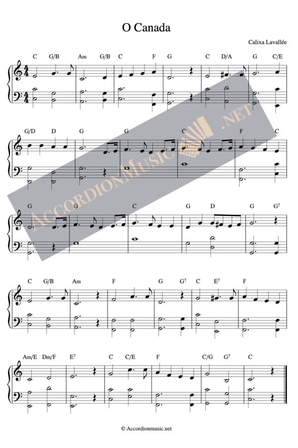 O Canada - the Canadian national anthem – sheet music for accordion