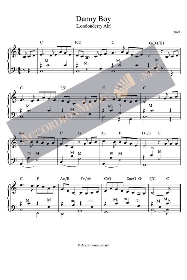 Danny Boy aka Londonderry Air accordion sheet music