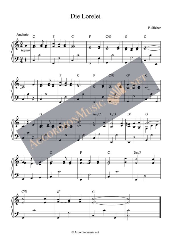 Accordion sheet music of Die Lorelei by Silcher