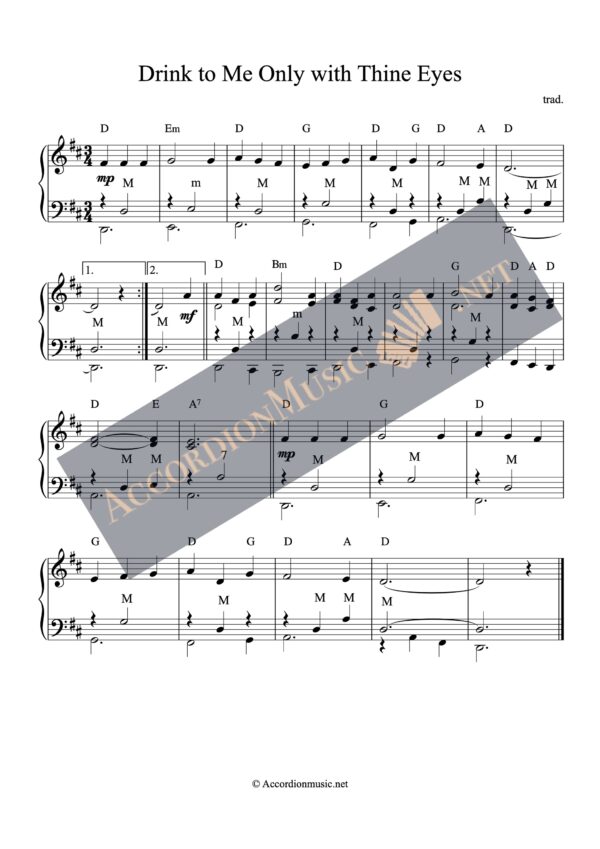 Drink to Me Only with Thine Eyes accordion score