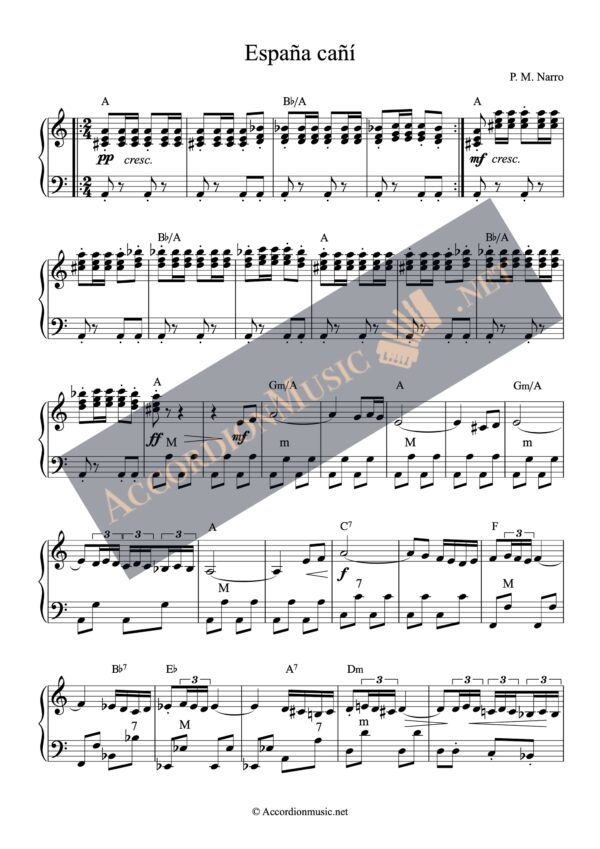 Accordion sheet music of Espana Cani, the Spanish Gypsy Dance