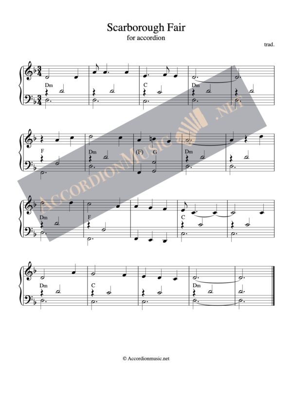 Scarborough Fair - sheet music for accordion